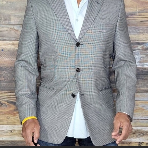 Hugo Boss Other - Hugo Boss Wool Silk Black Gray Geo Blazer Sport Jacket Size 38R